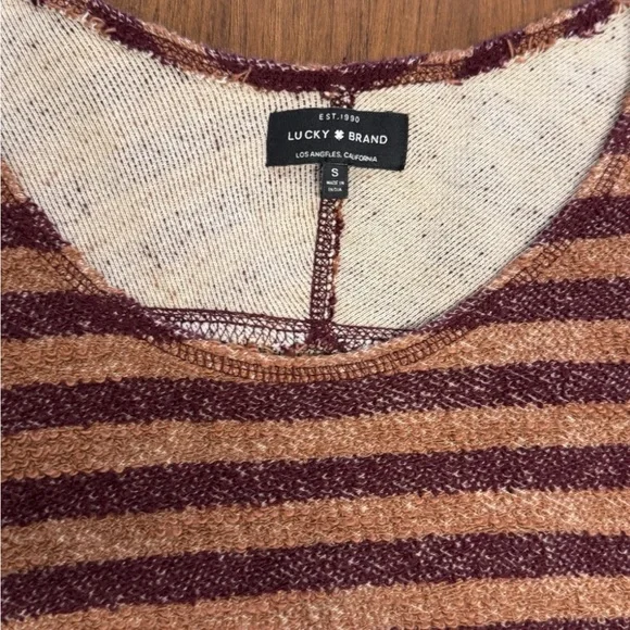 Lucky Brand Womens Size Small Brown & Burgundy Striped Textured Knit Sweater Top - Picture 2 of 5